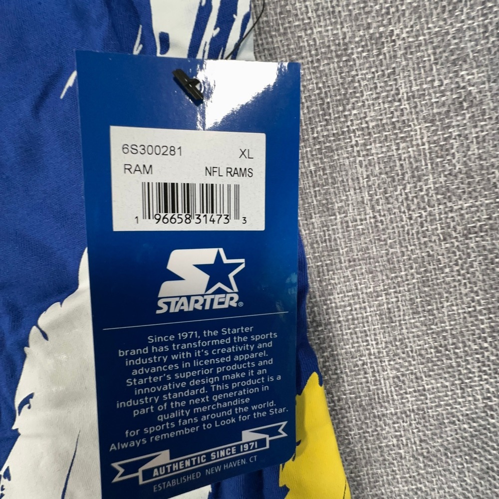 Starter Los Angeles Rams Extreme Defender T-Shirt Mens XL Blue Yellow Splash NEW - Picture 5 of 10